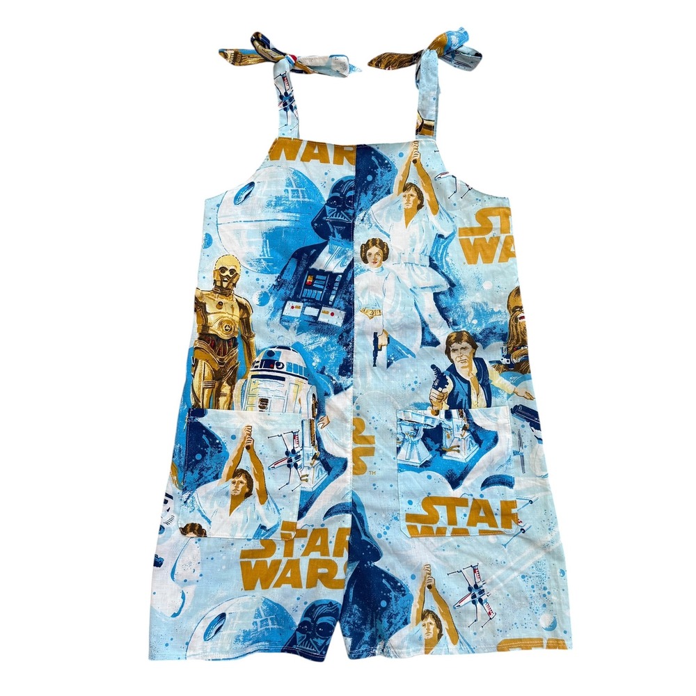 Star Wars Graphic Print Tie Shoulder Romper Blue Vintage Style Characters Womens